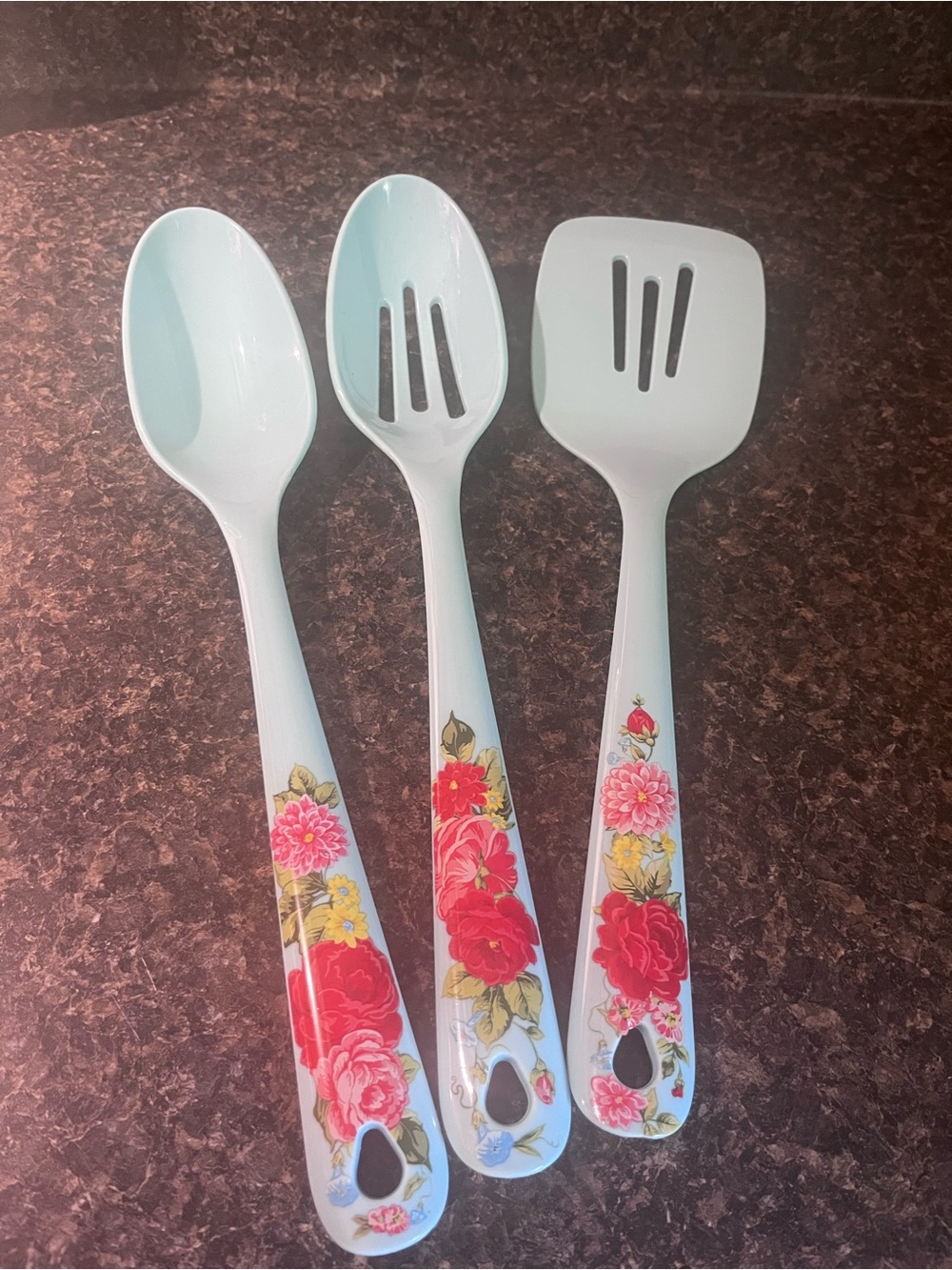 The Pioneer Woman Light Blue Floral 3-Piece Serving Spoon Set
